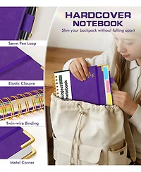 Danrong Leather Spiral Notebook 5 Subject Removable Dividers College Ruled 300 Pages