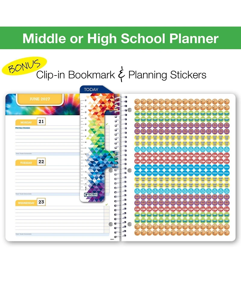 Danrong Middle High School Student Planner Dated Weekly Monthly Academic Block Format With Ruler Bookmark Stickers