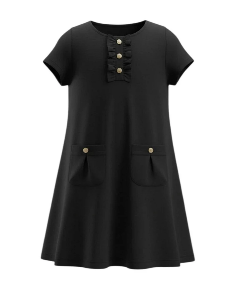 Hope & Henry Girls' 4-16 Short-Sleeve A-Line Ruffle-Placket Dress