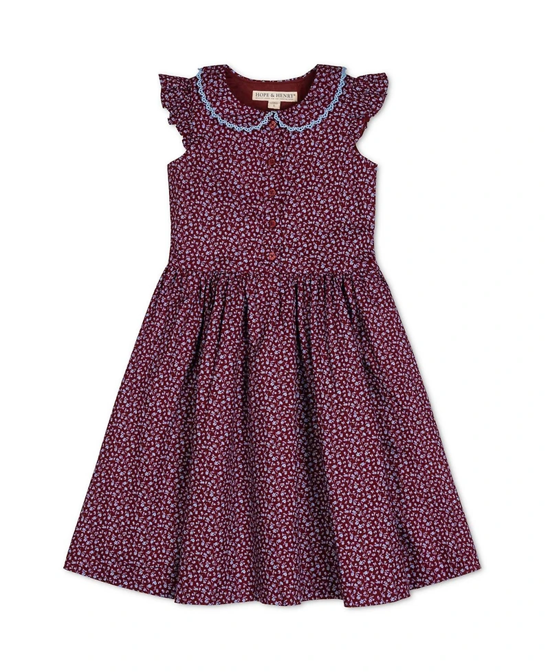 Hope & Henry Little Girls (6-12) Flutter Sleeve Linen Dress with Peter Pan Collar