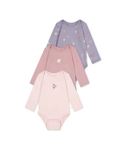 Deux par Baby Girls 3M-24M Three Pack Cotton Onesie Purple Hedgehog Print