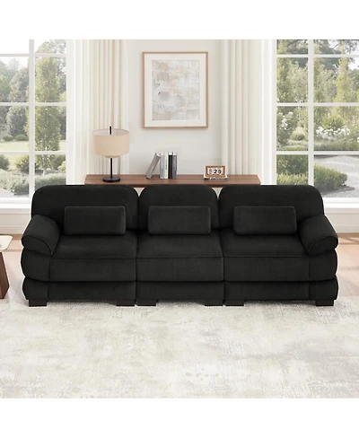 Rainsken Minimalist Modular Sectional Couch, 3-Seater Sofa, Comfy Thick Seat Cushions, Breathable Corduroy Fabric, for Living Room Bedroom Apartment