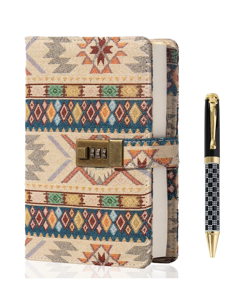 Danrong Fabric Cover Lock Diary Lined Hardcover Journal With Pen Numbered Pages Writing Planning