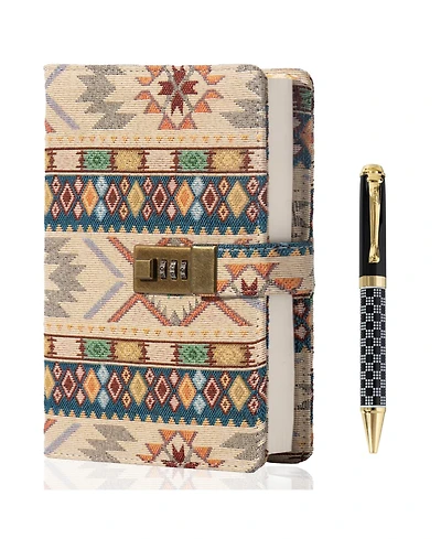 Danrong Fabric Cover Lock Diary Lined Hardcover Journal With Pen Numbered Pages Writing Planning
