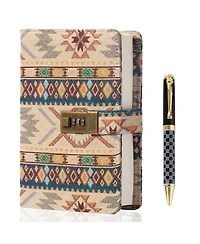 Danrong Fabric Cover Lock Diary Lined Hardcover Journal With Pen Numbered Pages Writing Planning