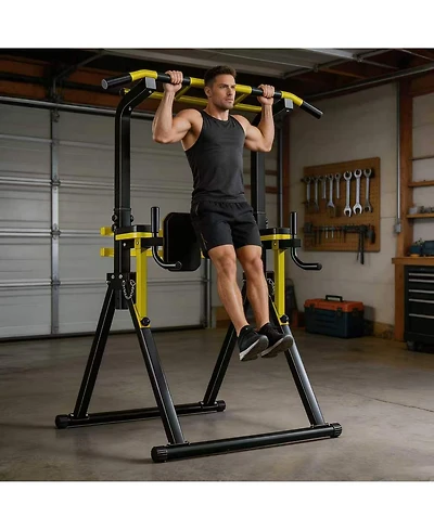Zeny 10 Level Height Adjustable Foldable Power Tower 440 Lbs Heavy Duty Home Strength Training Station