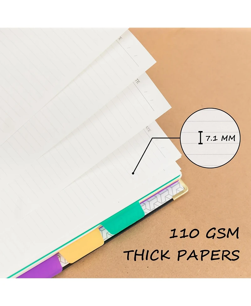 Danrong Hardcover Spiral Notebook College Ruled Lined Paper Thick Pages Elastic Closure Pocket Index Tabs