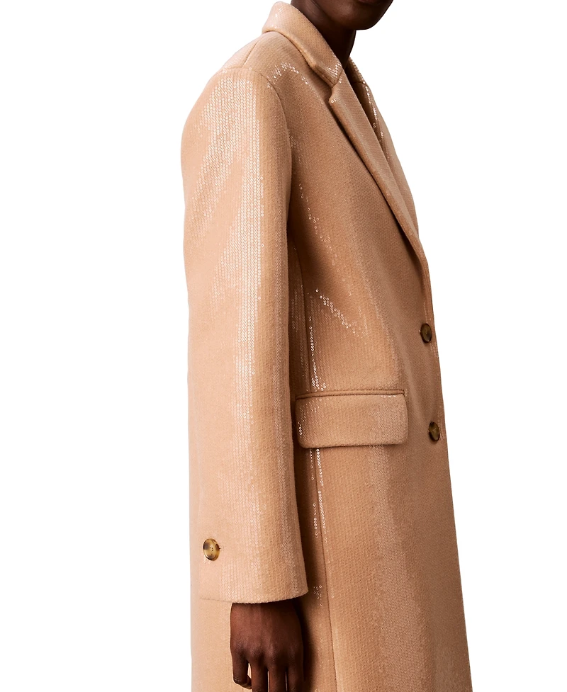 Calvin Klein Women's Two-Button Sequined Overcoat