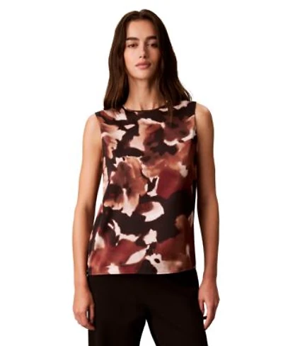 Calvin Klein Womens Sleeveless Crewneck Floral Print Tank