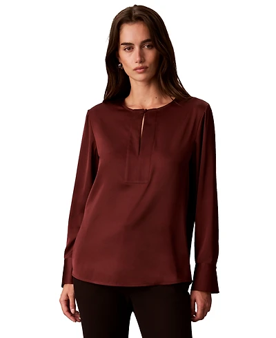 Calvin Klein Women's Matte Satin Long-Sleeve Blouse