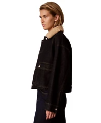Calvin Klein Women's Cropped Shearling-Collar Denim Jacket