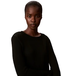 Calvin Klein Women's Ribbed Sculpted-Sleeve Crewneck Sweater