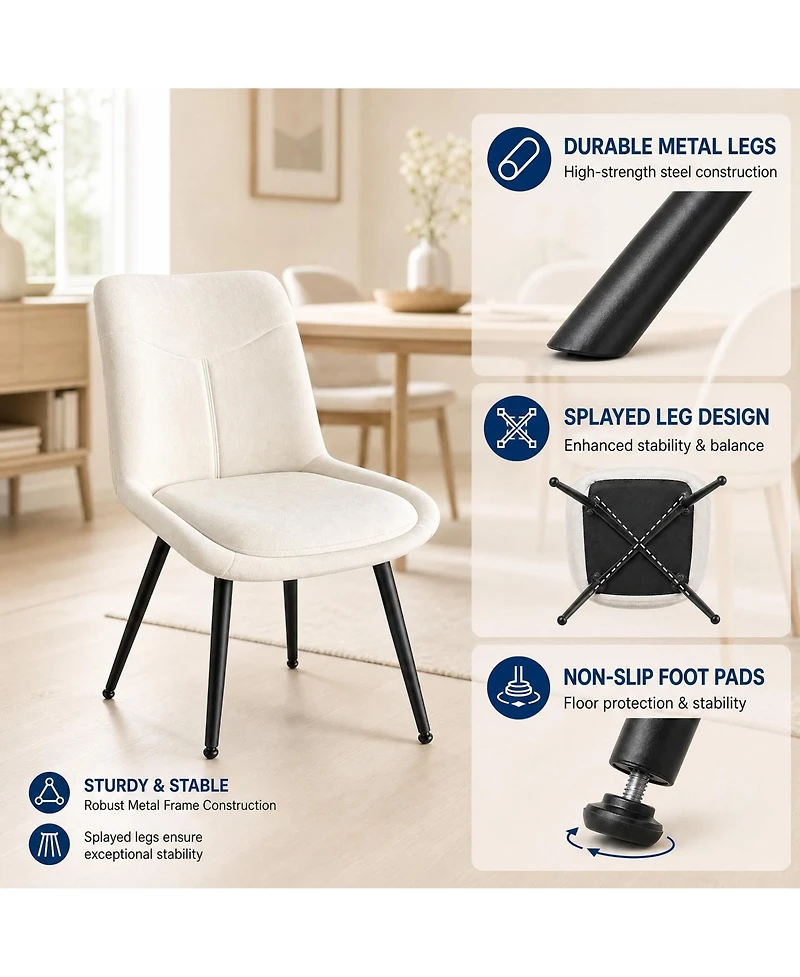 Gaomon Upholstered Dining Chairs Set of 2, Padded Armless Kitchen Side Chairs with Metal Legs, Ergonomic Backrest