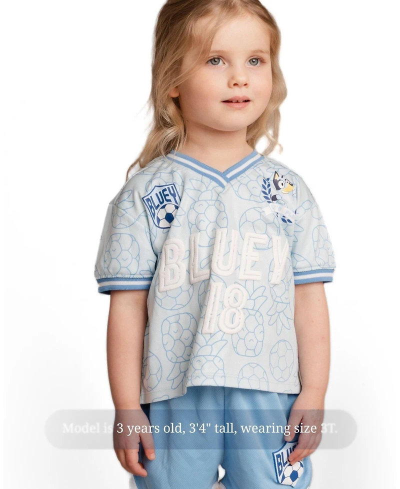 Bluey Toddler Girls' 2T-5T Athletic V-Neck Retro Jersey Top and Shorts, 2-Piece Set