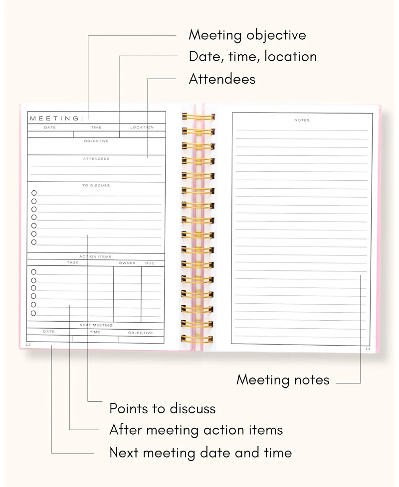 Danrong Work Meeting Notebook Project Planning Action Item Tracker Note Taking Planner Office Supplies