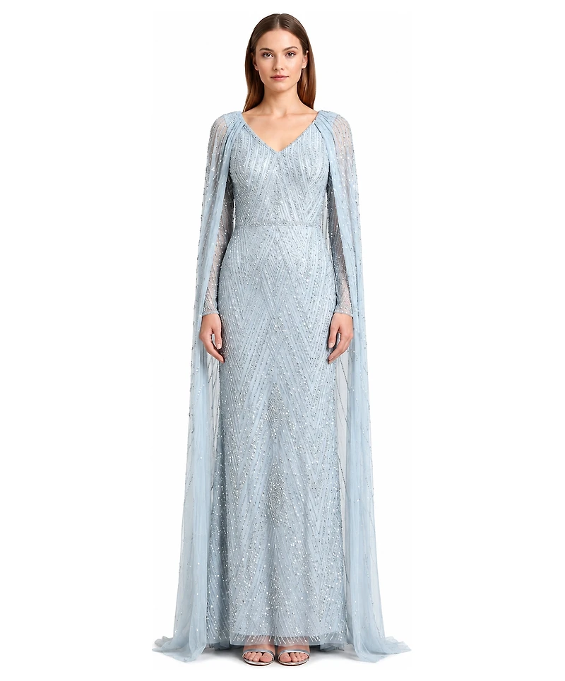 Lara Women's V-Neck Beaded Dress with Long Cape