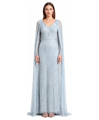 Lara Women's V-Neck Beaded Dress with Long Cape