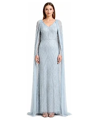 Lara Women's V-Neck Beaded Dress with Long Cape