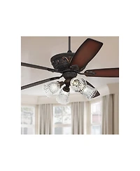 Casa Vieja 60" Montego Industrial Rustic Indoor Ceiling Fan Led Light Oil Rubbed Teak Clear Glass for Living Kitchen Home