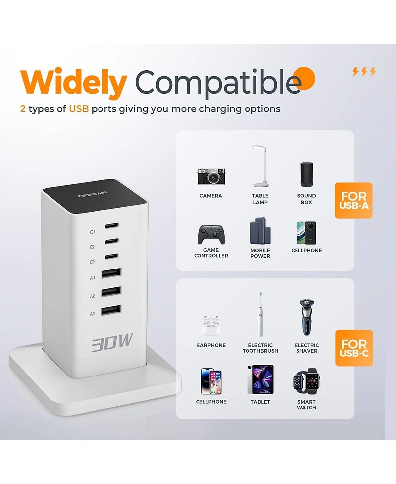 Tessan Magic Multiple-Port Usb-c Charging Station for Compatible Devices