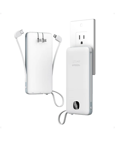 Tessan 10000mAh Portable Charger with Built-In Cables and 20W Pd for Compatible Devices