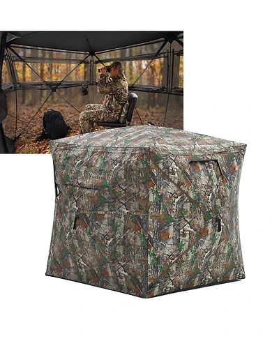 GarveeLife Pop Up Hunting Blind 270degree(s) See-Through Panels, Portable Ground Tent, 2/3/4 Person Hunting Tent Weather-Resistant with Carry Bag