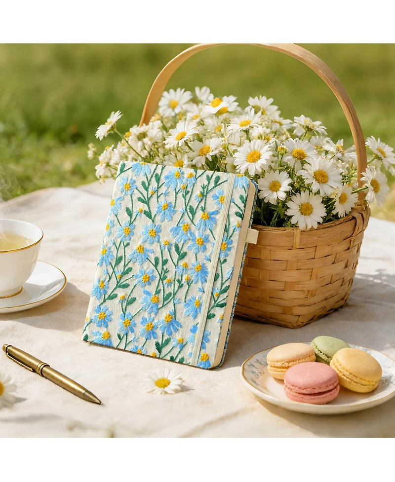 Danrong Hardcover Lay Flat A5 Lined Journal Embroidered Daisy Flowers For Women
