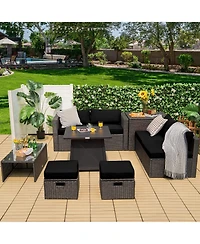 Costway 9Piece Patio Rattan Furniture Set Fire Pit Space saving