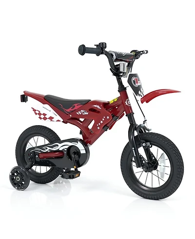 Hongge 12 in Motorcycle-Inspired Kids' Bike with Detachable Training Wheels, 143 lb Capacity, Ages 3-4