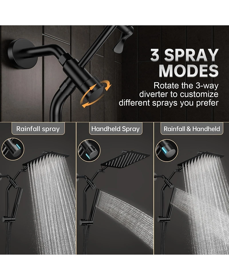 Cyqbd 10" Metal Shower Head set Handheld Dual Rainfall Spray Detachable Arm
