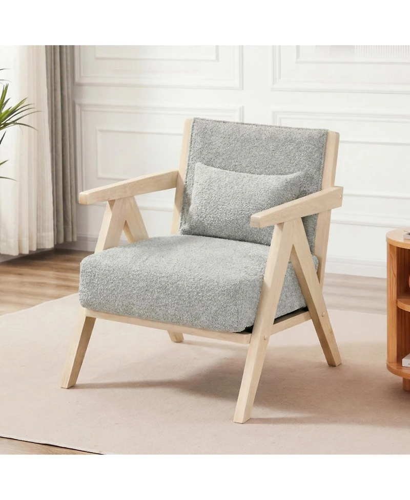 Sugift Mid-Century Modern Accent Chair Artificial Leather Sofa Chair with Rubber Wood Frame