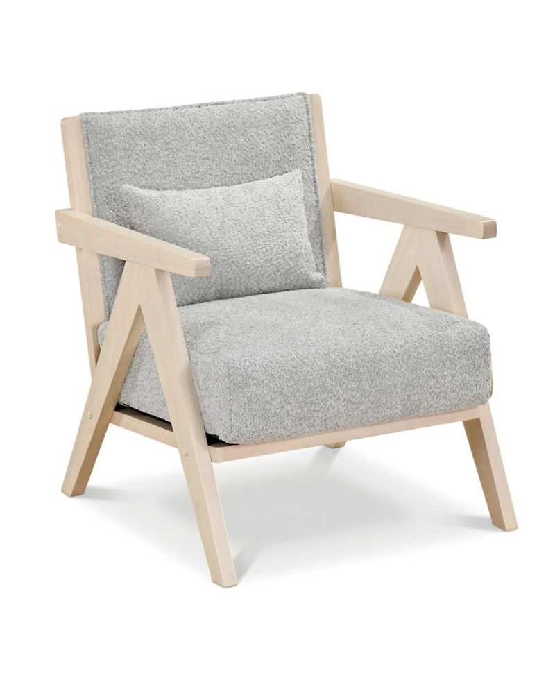 Sugift Mid-Century Modern Accent Chair Artificial Leather Sofa Chair with Rubber Wood Frame