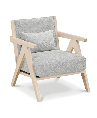 Sugift Mid-Century Modern Accent Chair Artificial Leather Sofa Chair with Rubber Wood Frame