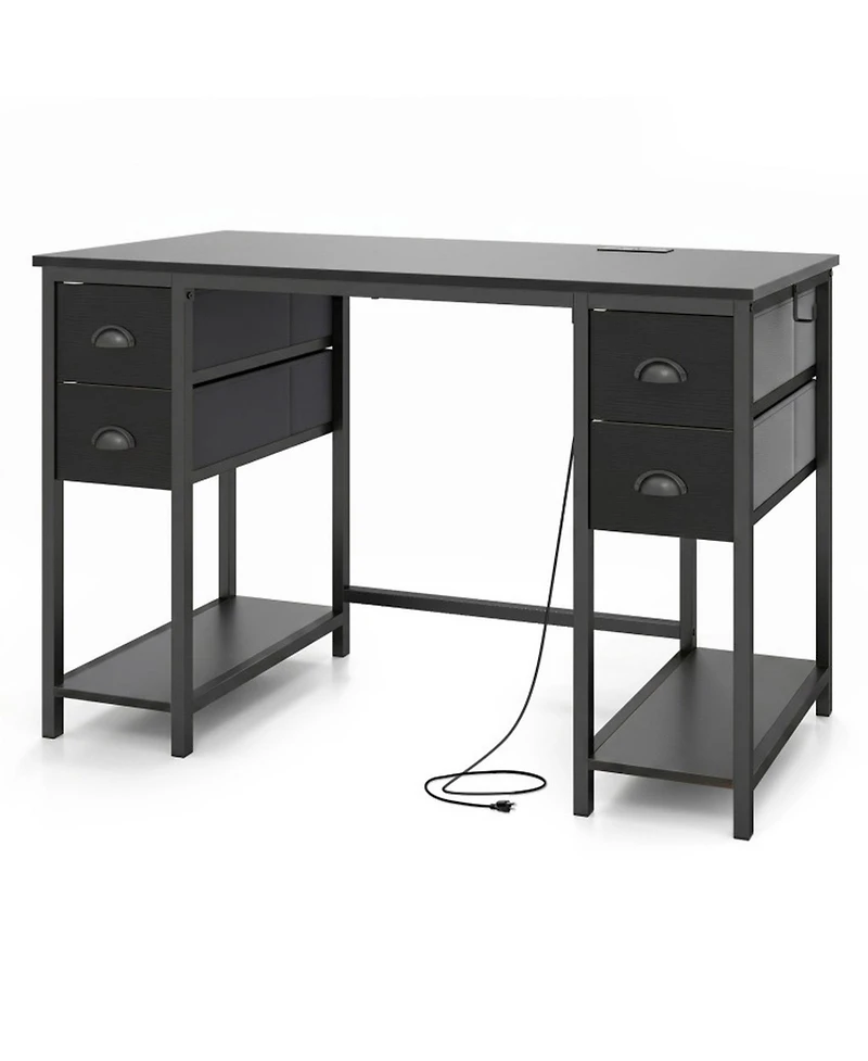 Sugift 48 inch Computer Desk with Power Outlet Home Office Desk with 4 Fabric Drawers