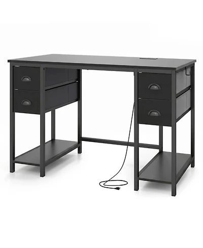 Sugift 48 inch Computer Desk with Power Outlet Home Office Desk with 4 Fabric Drawers
