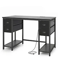 Sugift 48 inch Computer Desk with Power Outlet Home Office Desk with 4 Fabric Drawers
