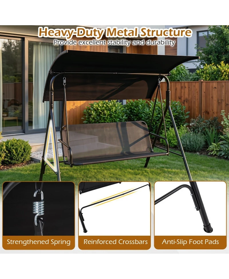 Sugift 3-Seat Outdoor Patio Swing Chair with Breathable Mesh Fabric