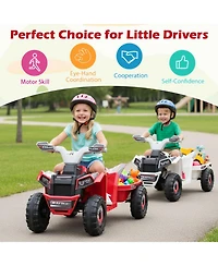 Sugift 6V Kids Atv Quad Car with Detachable Trailer Ride-On Toy, Ages 3+