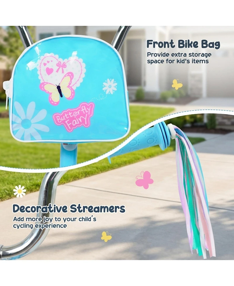 Hongge 14-Inch Girls' Bike with Padded Saddle and Training Wheels, Ages 3-4
