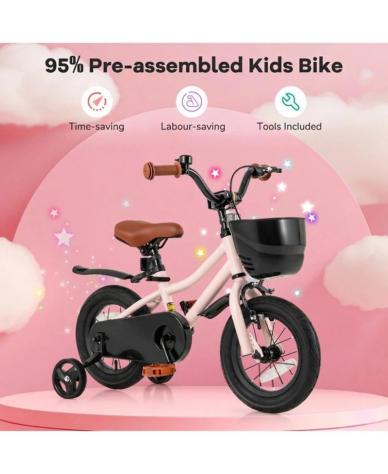 Hongge 12-Inch Kids' Bike with Training Wheels, Adjustable, Ages 3-4
