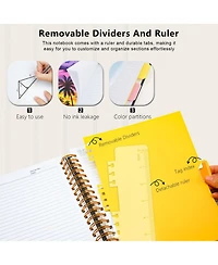 Danrong Hardcover Spiral Notebook College Ruled Leather Journal 5 Subject Dividers 300 Pages Magnetic Closure