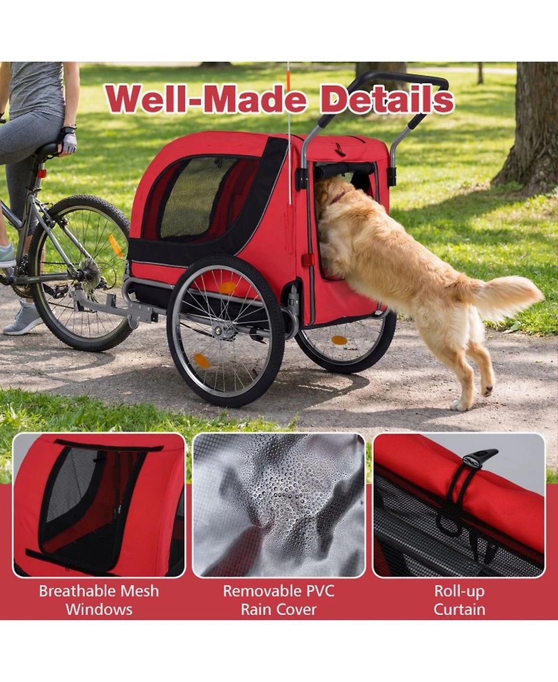 Sugift 2-in-1 Pet Bike Trailer and Stroller with Universal Bicycle Coupler