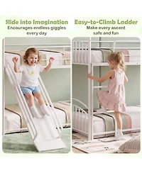 Sugift Twin-Over-Twin House Bunk Bed Frame with Metal Slats