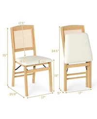 Sugift Set of 4 Folding Dining Chairs with Rubber Wood Frame and Linen Padded Seat