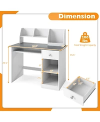 Sugift Kids Study Desk Writing Table with Hutch Drawer Shelves Keyboard Tray 35.5 x 18 x 35.5inch