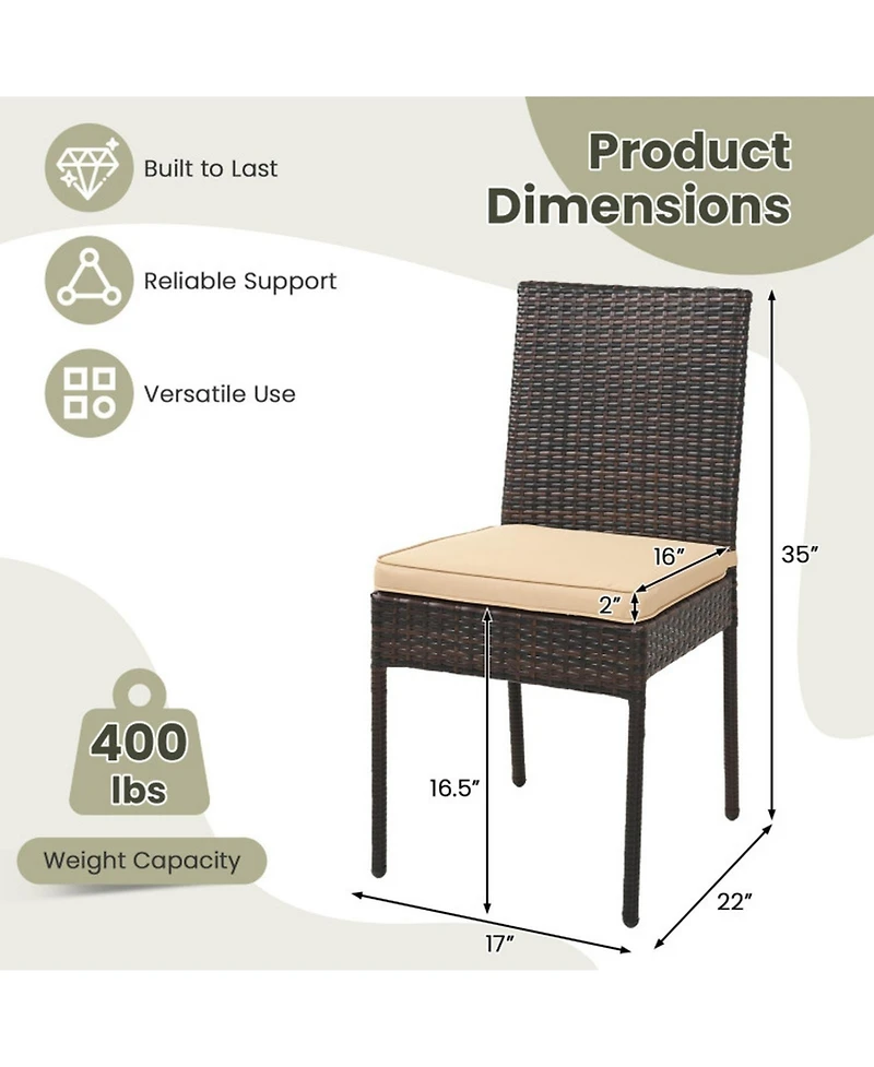 Sugift Set of 4 Patio Rattan Wicker Dining Chairs with Soft Cushions