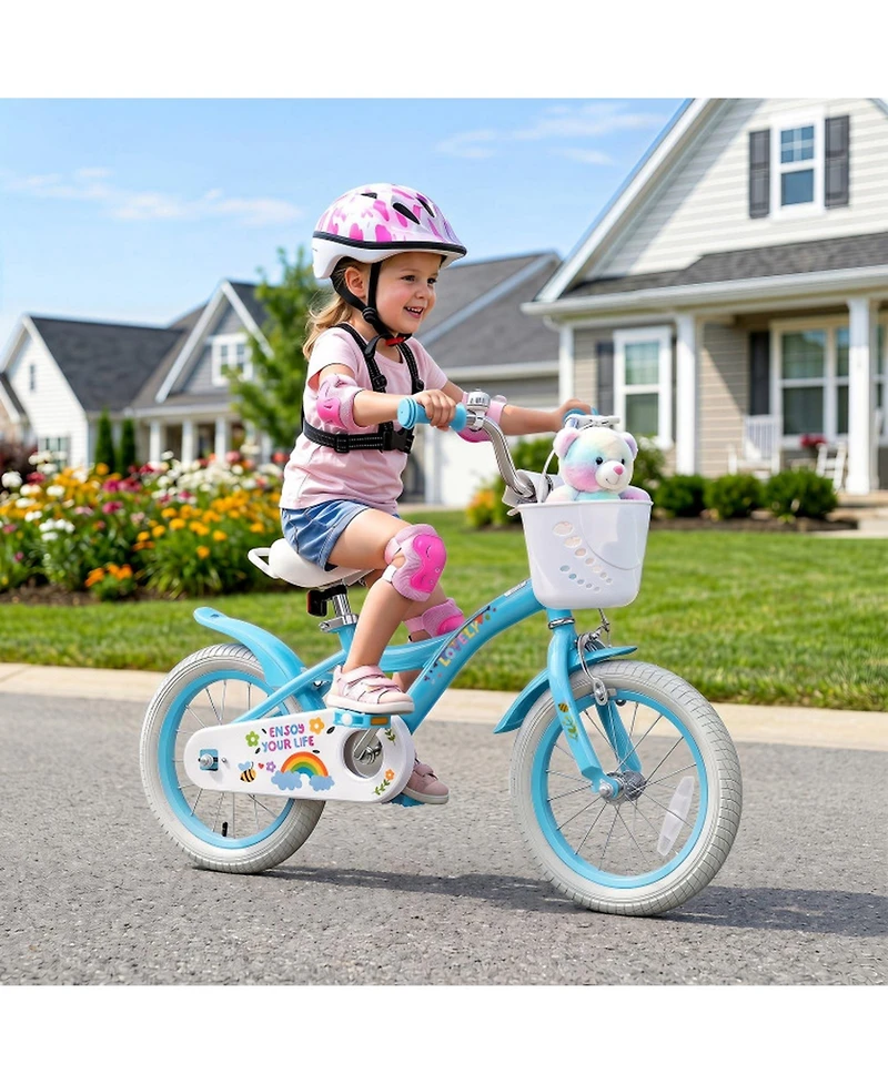 Sugift 14 in Girls' Bike with Adjustable Seat, Training Wheels & Coaster Brake, Ages 3-5