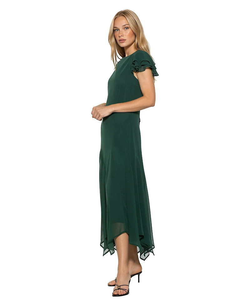Alexia Admor Women's Kaelith Ruffle-Sleeve Asymmetrical-Hem Midi Chiffon Dress