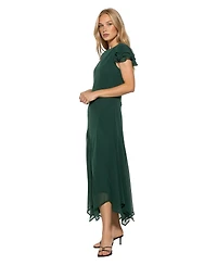 Alexia Admor Women's Kaelith Ruffle-Sleeve Asymmetrical-Hem Midi Chiffon Dress