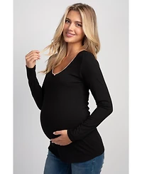 Hello Miz Maternity Long-Sleeve Scoop-Neck Lace-Trim T-Shirt
